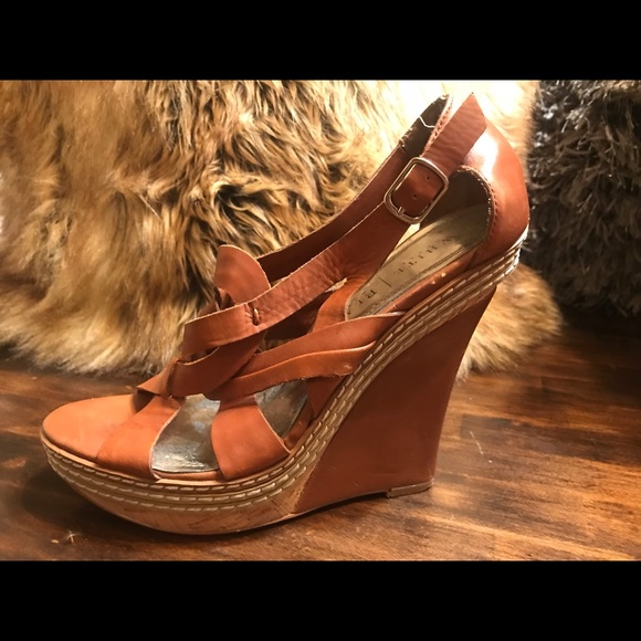 Brown leather White House Black Market wedges. - Picture 2 of 6